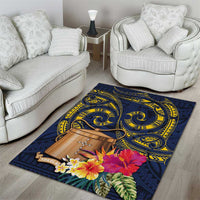 Tokelau Tokehega Day Area Rug Coat of Arms with Polynesian Tattoo and Hibiscus