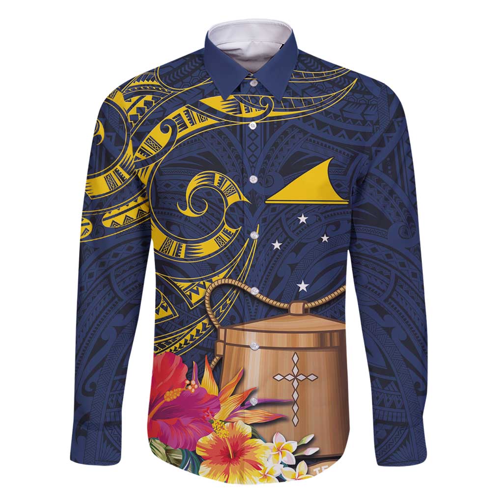 Tokelau Tokehega Day Family Matching Off Shoulder Maxi Dress and Hawaiian Shirt Coat of Arms with Polynesian Tattoo and Hibiscus