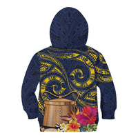 Tokelau Tokehega Day Kid Hoodie Coat of Arms with Polynesian Tattoo and Hibiscus