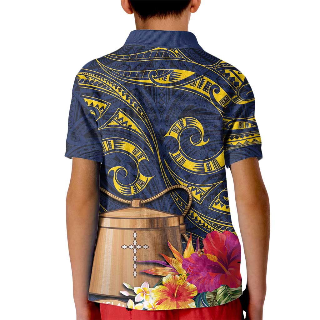 Tokelau Tokehega Day Kid Polo Shirt Coat of Arms with Polynesian Tattoo and Hibiscus