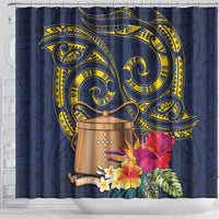 Tokelau Tokehega Day Shower Curtain Coat of Arms with Polynesian Tattoo and Hibiscus