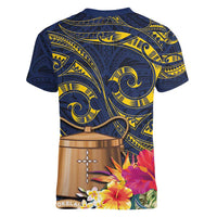 Tokelau Tokehega Day Women V-Neck T-Shirt Coat of Arms with Polynesian Tattoo and Hibiscus