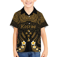 Personalised Kosrae Liberation Day Family Matching Short Sleeve Bodycon Dress and Hawaiian Shirt Polynesian Tattoo and Plumeria Gold Color