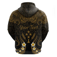 Personalised Kosrae Liberation Day Hoodie Polynesian Tattoo and Plumeria Gold Color