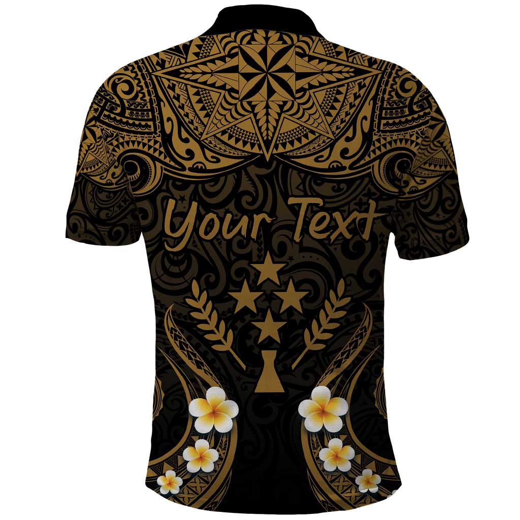 Personalised Kosrae Liberation Day Polo Shirt Polynesian Tattoo and Plumeria Gold Color