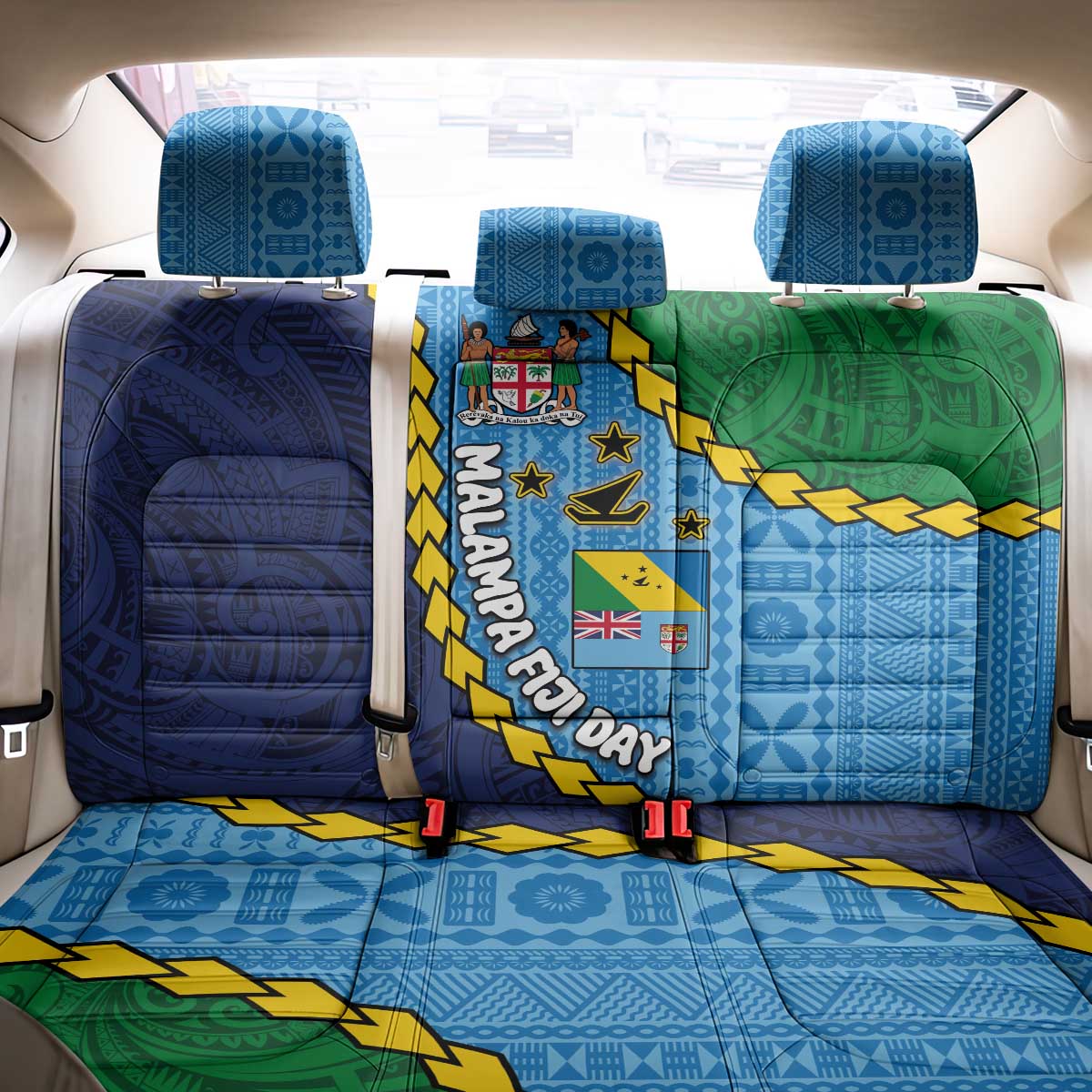 Malampa Fiji Day Back Car Seat Cover National Symbols with Tapa Tribal and Polynesian Tattoo LT03 - Polynesian Pride