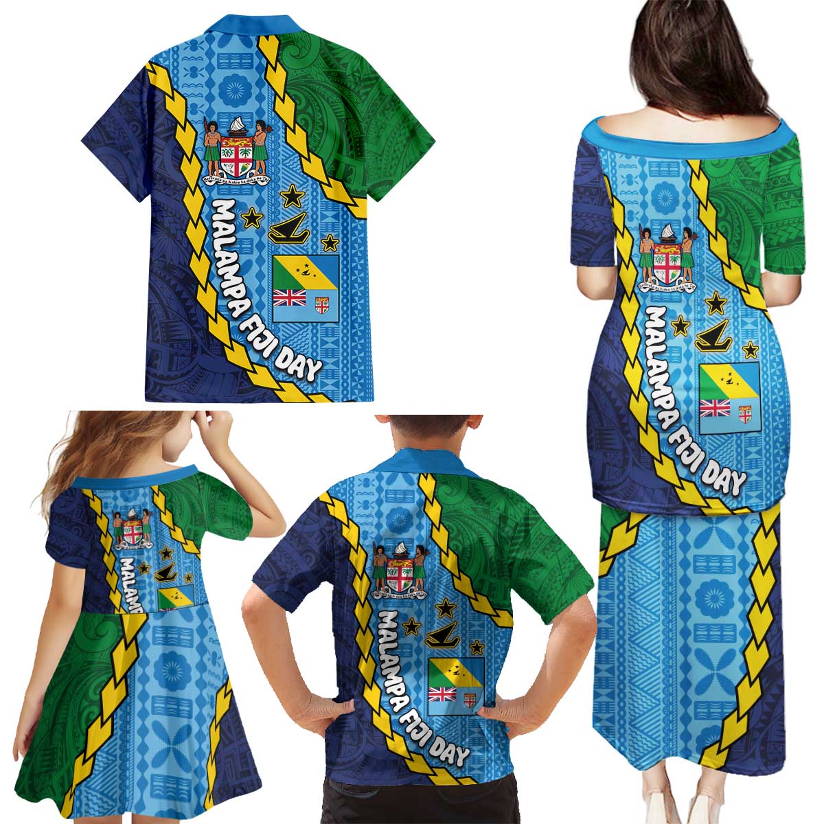 Malampa Fiji Day Family Matching Puletasi and Hawaiian Shirt National Symbols with Tapa Tribal and Polynesian Tattoo