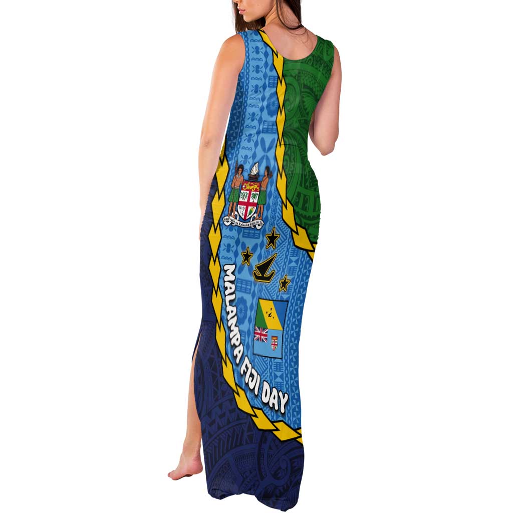 Malampa Fiji Day Tank Maxi Dress National Symbols with Tapa Tribal and Polynesian Tattoo