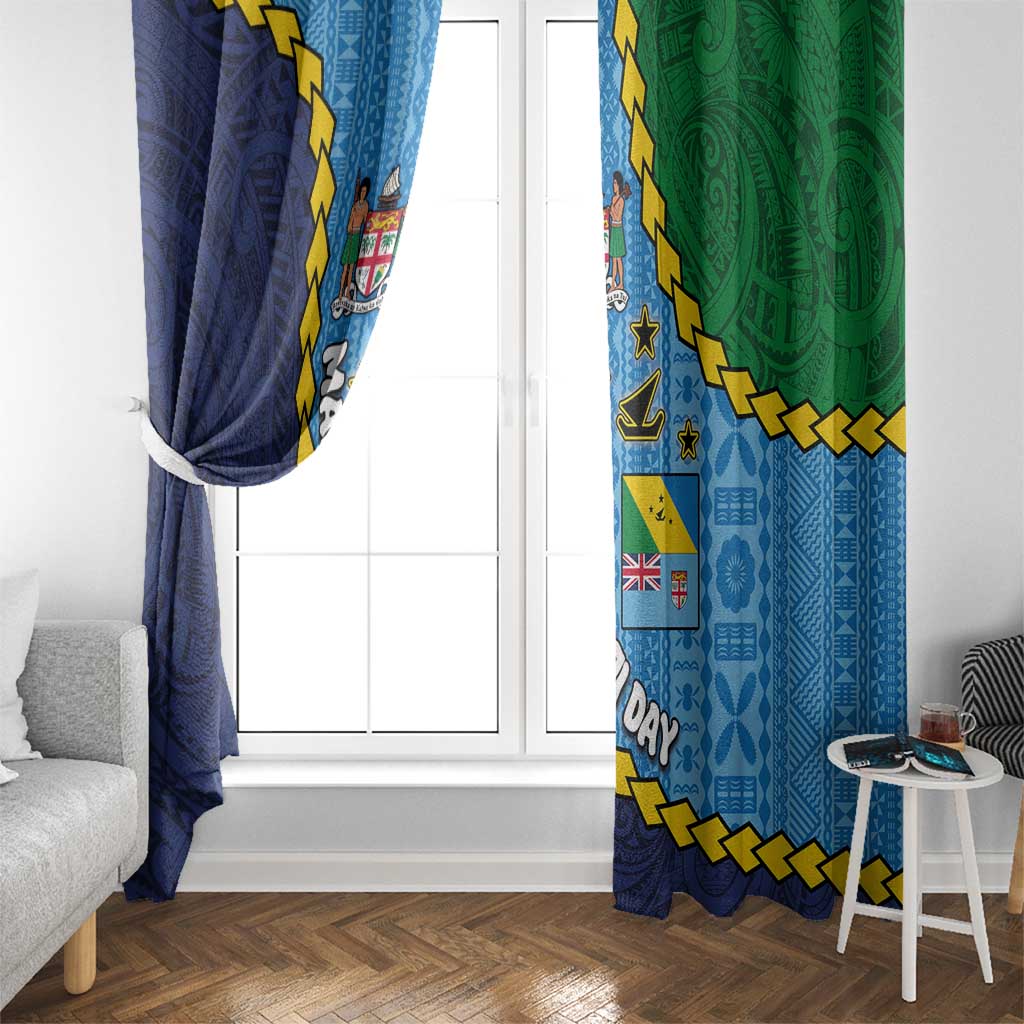 Malampa Fiji Day Window Curtain National Symbols with Tapa Tribal and Polynesian Tattoo