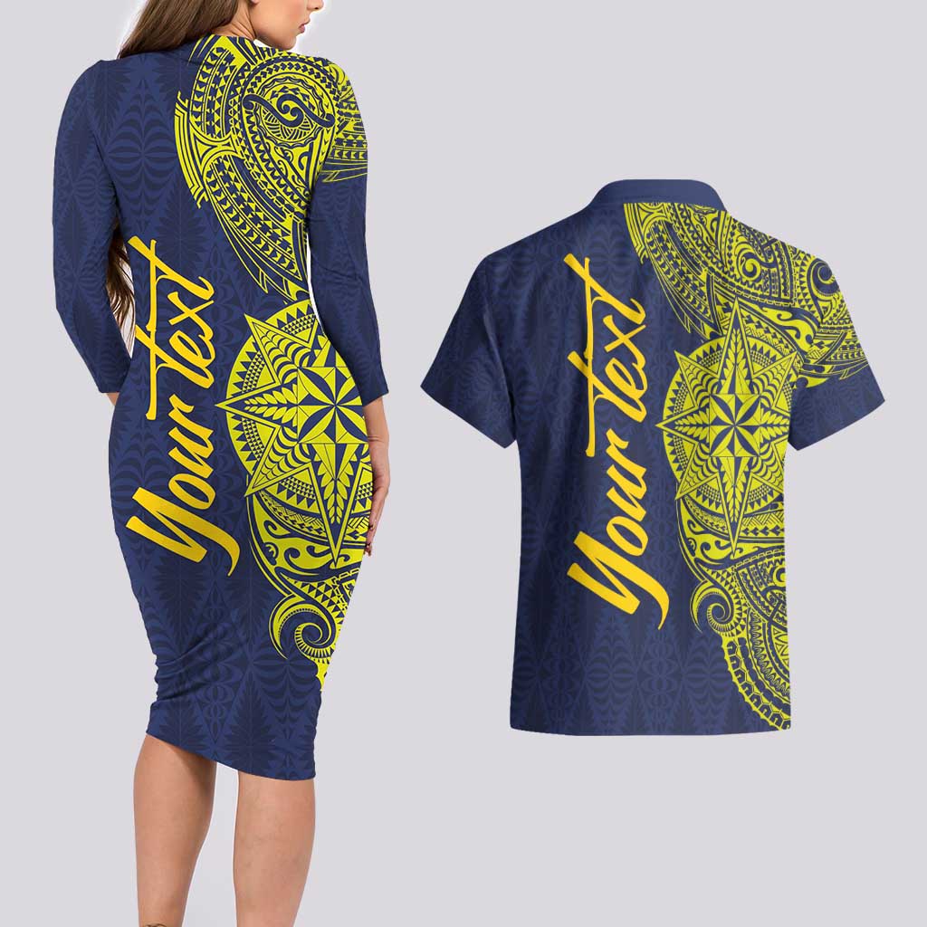 Personalised Tokelau Classic Ngatu Motifs Couples Matching Long Sleeve Bodycon Dress and Hawaiian Shirt