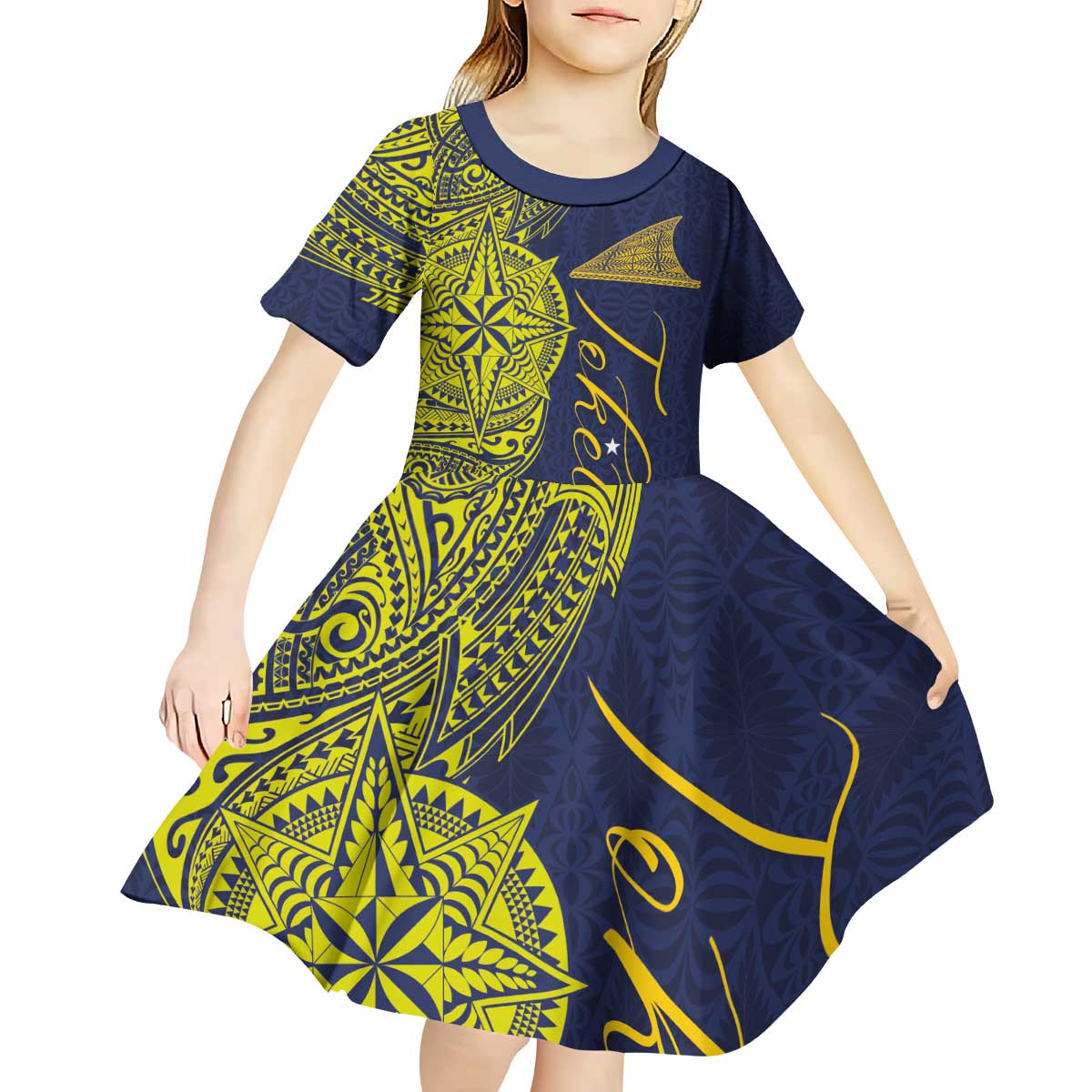Personalised Tokelau Classic Ngatu Motifs Kid Short Sleeve Dress