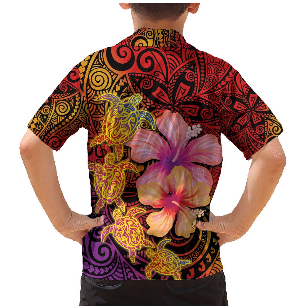 Hawaiian Hibiscus Turtle Tribal Polynesian Pattern Family Matching Mermaid Dress and Hawaiian Shirt Colorful Color