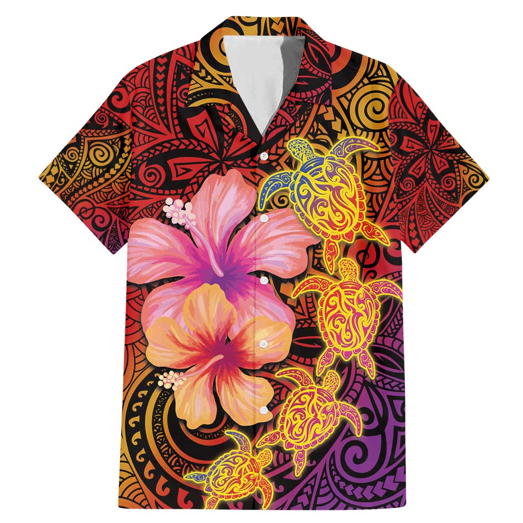 Hawaiian Hibiscus Turtle Tribal Polynesian Pattern Family Matching Mermaid Dress and Hawaiian Shirt Colorful Color