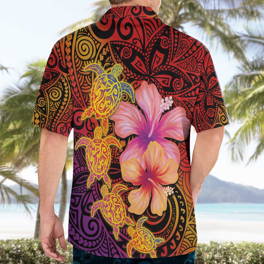 Hawaiian Hibiscus Turtle Tribal Polynesian Pattern Hawaiian Shirt Colorful Color