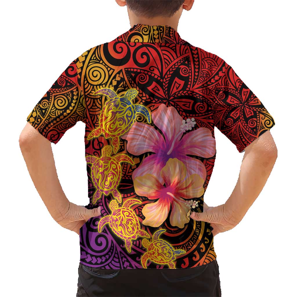 Hawaiian Hibiscus Turtle Tribal Polynesian Pattern Hawaiian Shirt Colorful Color