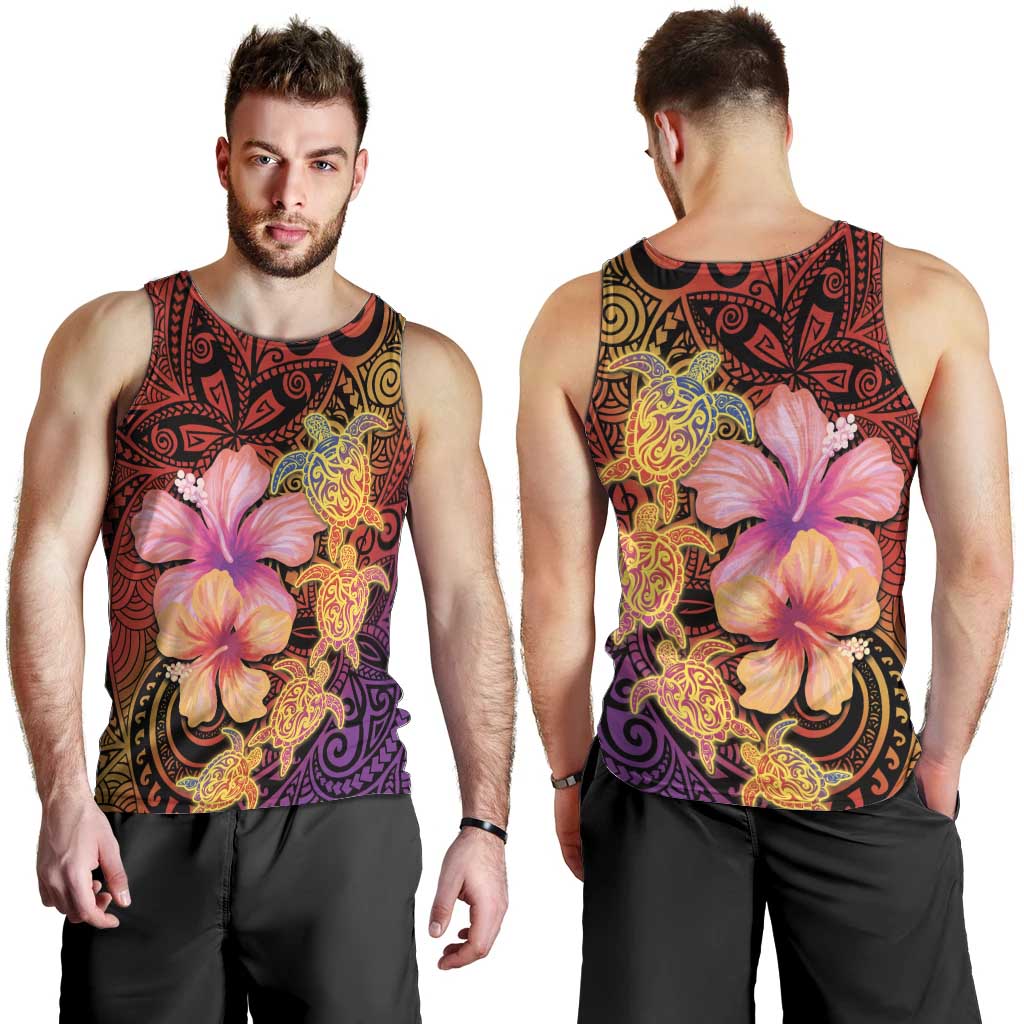 Hawaiian Hibiscus Turtle Tribal Polynesian Pattern Men Tank Top Colorful Color