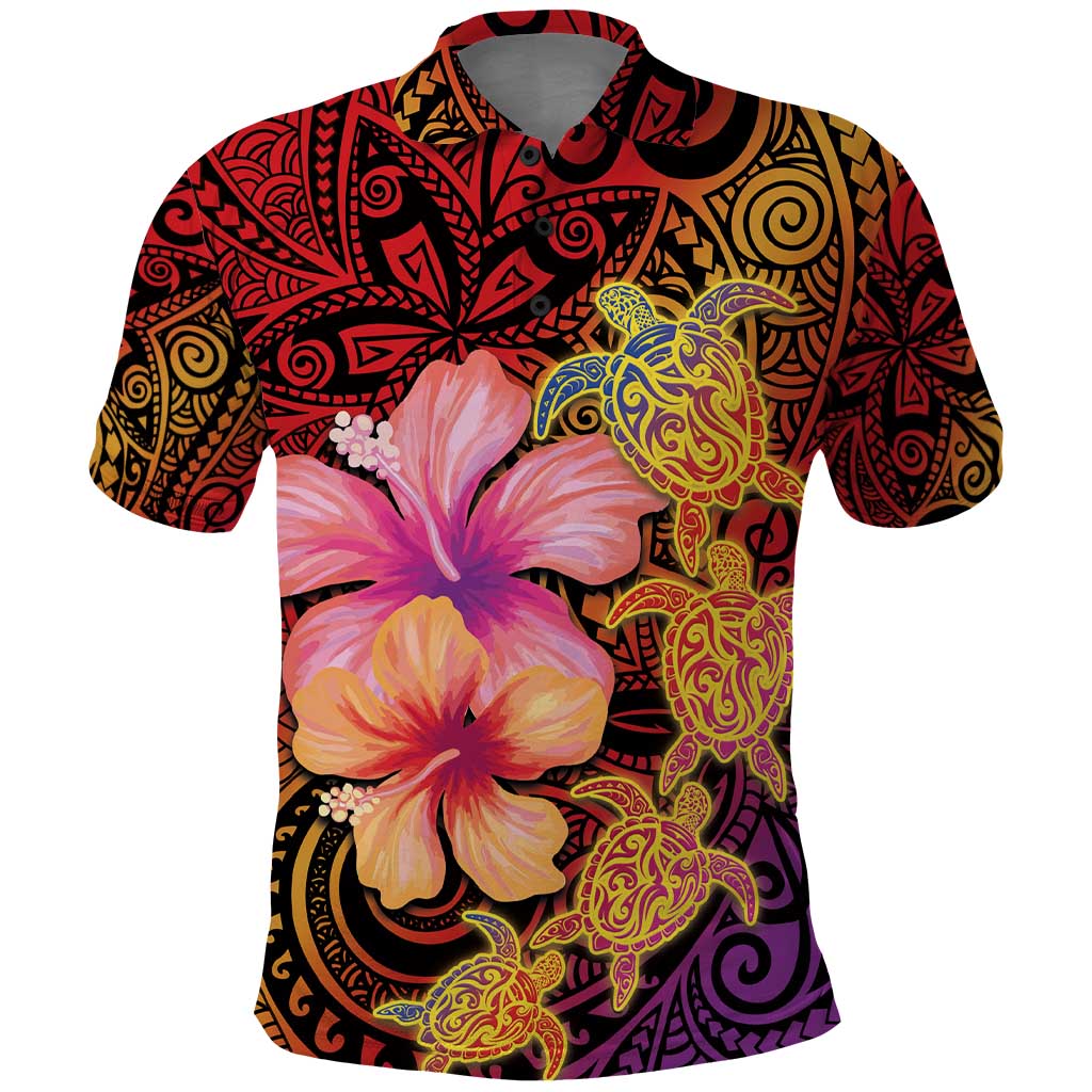 Hawaiian Hibiscus Turtle Tribal Polynesian Pattern Polo Shirt Colorful Color LT03 Red - Polynesian Pride