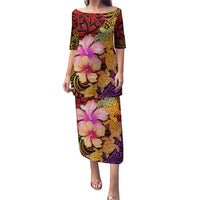 Hawaiian Hibiscus Turtle Tribal Polynesian Pattern Puletasi Colorful Color