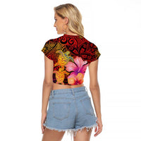 Hawaiian Hibiscus Turtle Tribal Polynesian Pattern Raglan Cropped T Shirt Colorful Color LT03 - Polynesian Pride