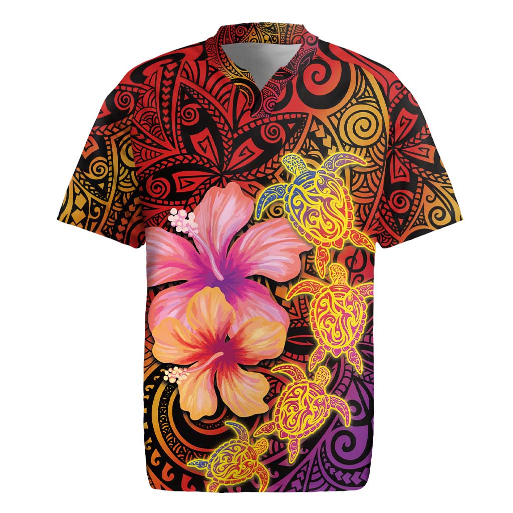 Hawaiian Hibiscus Turtle Tribal Polynesian Pattern Rugby Jersey Colorful Color