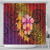 Hawaiian Hibiscus Turtle Tribal Polynesian Pattern Shower Curtain Colorful Color
