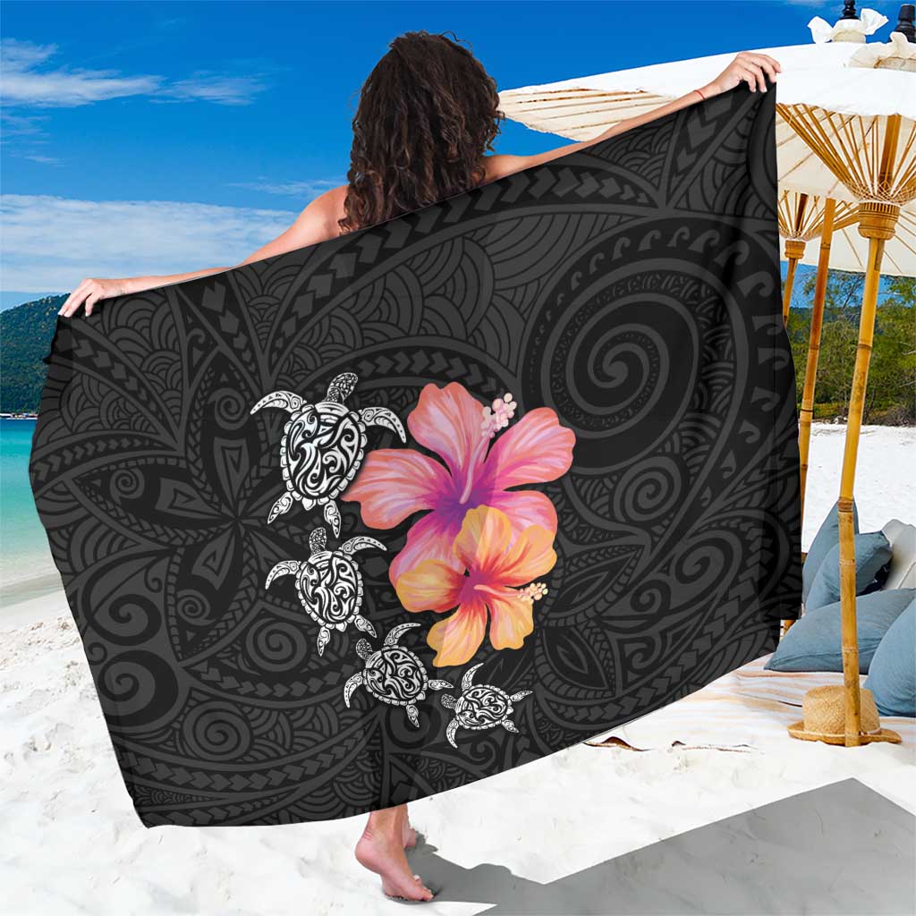 Hawaiian Hibiscus Turtle Tribal Polynesian Pattern Sarong Black Color