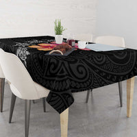 Hawaiian Hibiscus Turtle Tribal Polynesian Pattern Tablecloth Black Color