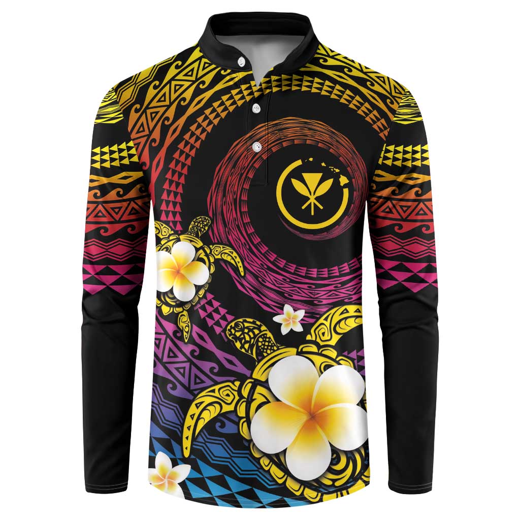 Hawaiian Plumeria Turtle Tribal Spiral Polynesian Tattoo Button Sweatshirt Fanciful Color