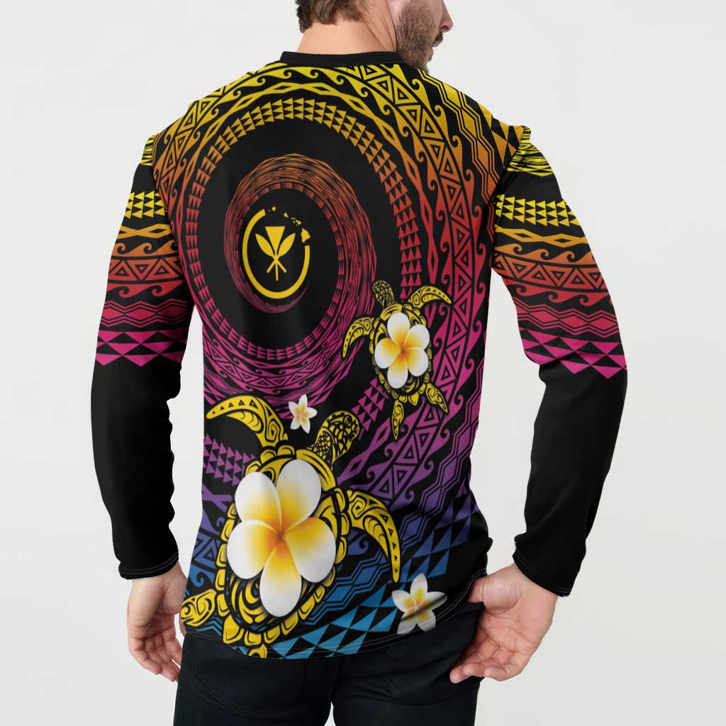 Hawaiian Plumeria Turtle Tribal Spiral Polynesian Tattoo Button Sweatshirt Fanciful Color