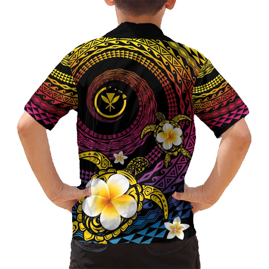 Hawaiian Plumeria Turtle Tribal Spiral Polynesian Tattoo Kid Hawaiian Shirt Fanciful Color