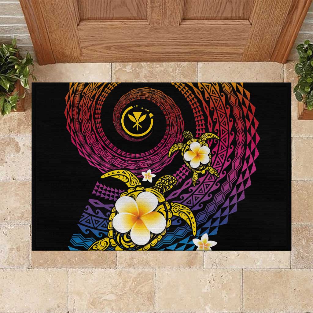 Hawaiian Plumeria Turtle Tribal Spiral Polynesian Tattoo Rubber Doormat Fanciful Color LT03 Gradient - Polynesian Pride
