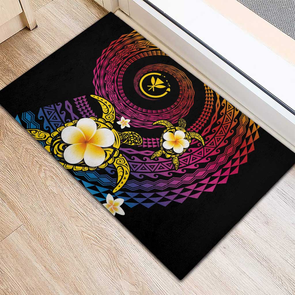 Hawaiian Plumeria Turtle Tribal Spiral Polynesian Tattoo Rubber Doormat Fanciful Color LT03 - Polynesian Pride