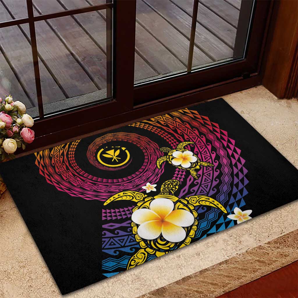 Hawaiian Plumeria Turtle Tribal Spiral Polynesian Tattoo Rubber Doormat Fanciful Color LT03 - Polynesian Pride