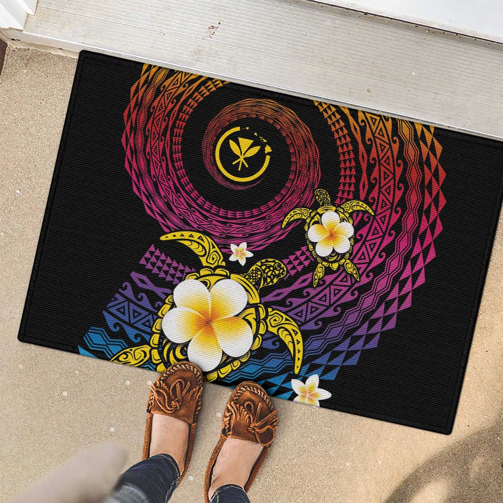 Hawaiian Plumeria Turtle Tribal Spiral Polynesian Tattoo Rubber Doormat Fanciful Color LT03 - Polynesian Pride