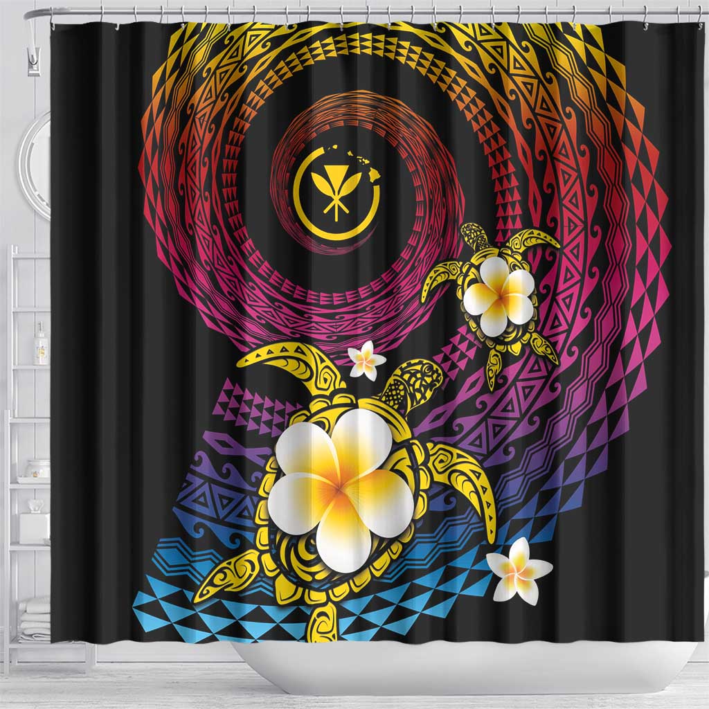 Hawaiian Plumeria Turtle Tribal Spiral Polynesian Tattoo Shower Curtain Fanciful Color