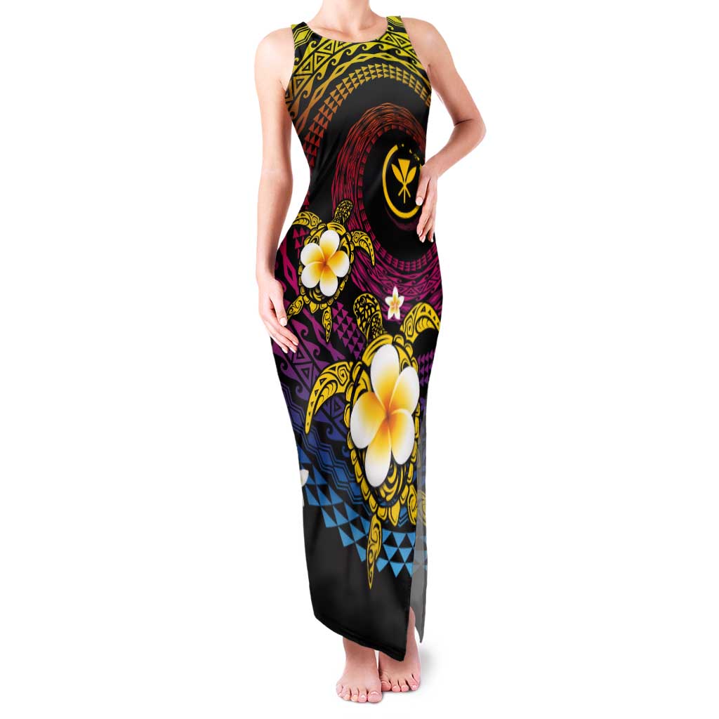 Hawaiian Plumeria Turtle Tribal Spiral Polynesian Tattoo Tank Maxi Dress Fanciful Color