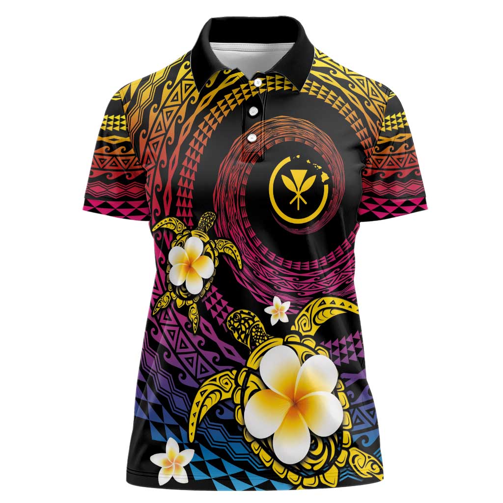 Hawaiian Plumeria Turtle Tribal Spiral Polynesian Tattoo Women Polo Shirt Fanciful Color