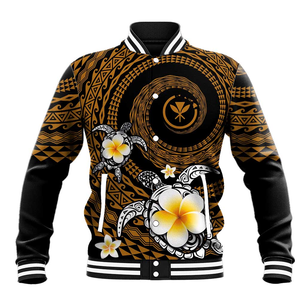 Hawaiian Plumeria Turtle Tribal Spiral Polynesian Tattoo Baseball Jacket Gold Color