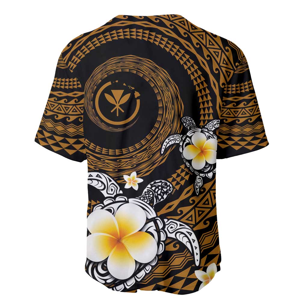 Hawaiian Plumeria Turtle Tribal Spiral Polynesian Tattoo Baseball Jersey Gold Color LT03 - Polynesian Pride