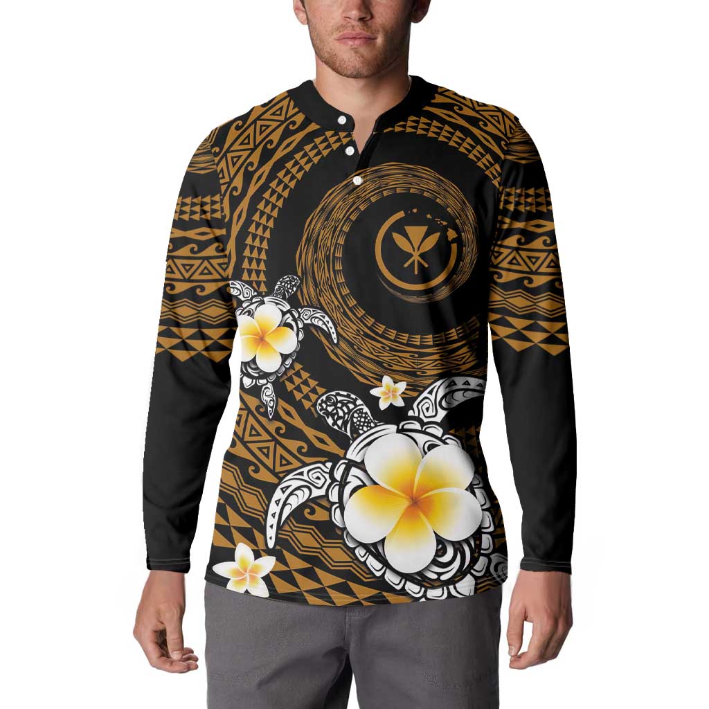 Hawaiian Plumeria Turtle Tribal Spiral Polynesian Tattoo Button Sweatshirt Gold Color