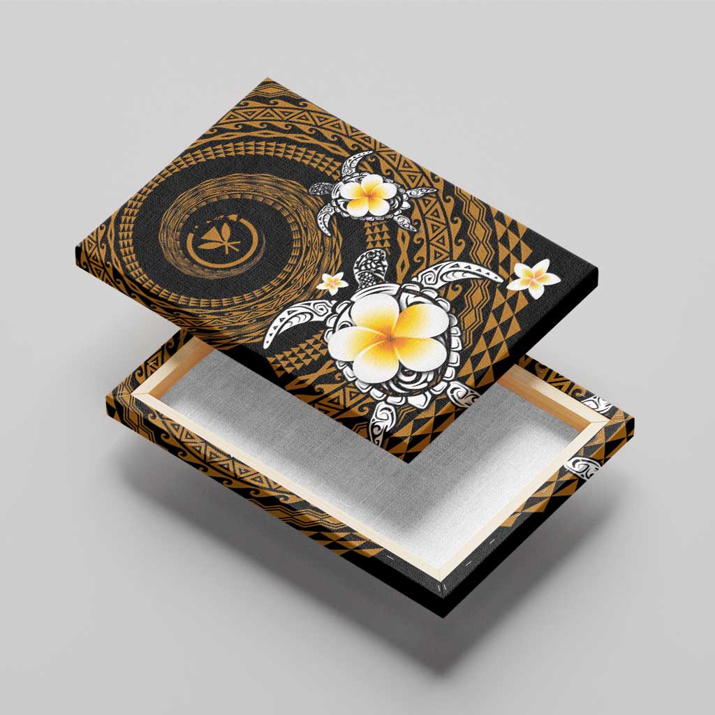 Hawaiian Plumeria Turtle Tribal Spiral Polynesian Tattoo Canvas Wall Art Gold Color