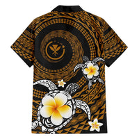 Hawaiian Plumeria Turtle Tribal Spiral Polynesian Tattoo Family Matching Tank Maxi Dress and Hawaiian Shirt Gold Color