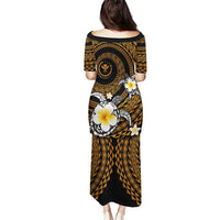 Hawaiian Plumeria Turtle Tribal Spiral Polynesian Tattoo Puletasi Gold Color