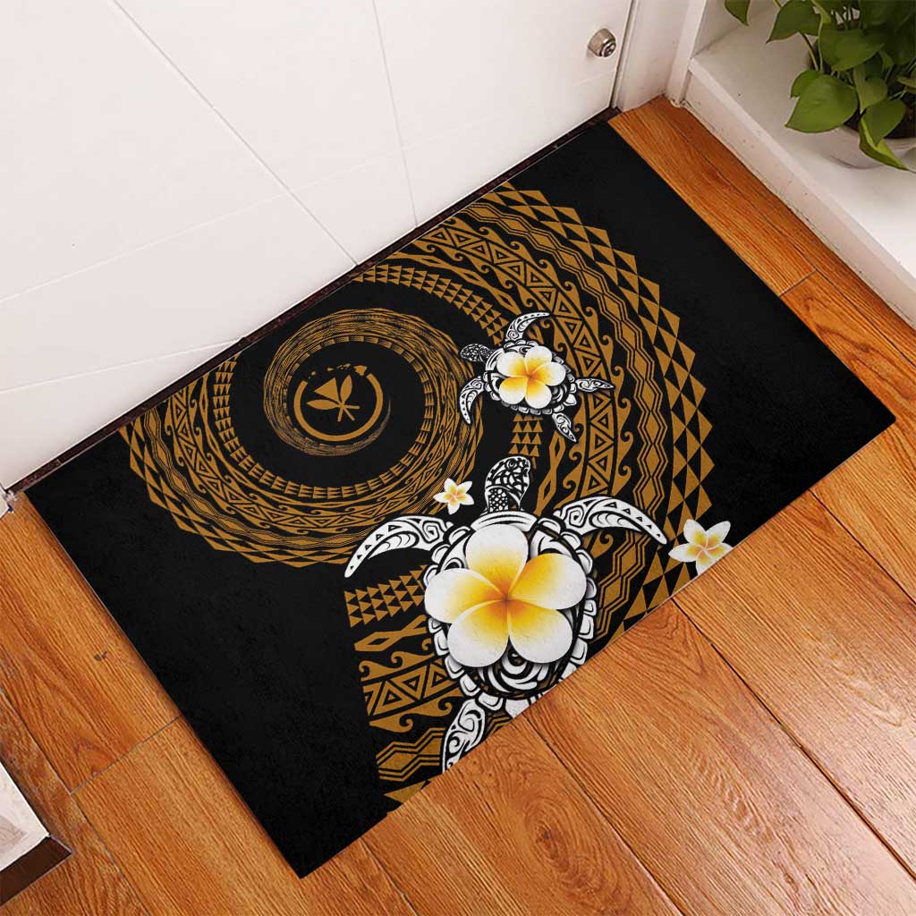 Hawaiian Plumeria Turtle Tribal Spiral Polynesian Tattoo Rubber Doormat Gold Color LT03 - Polynesian Pride