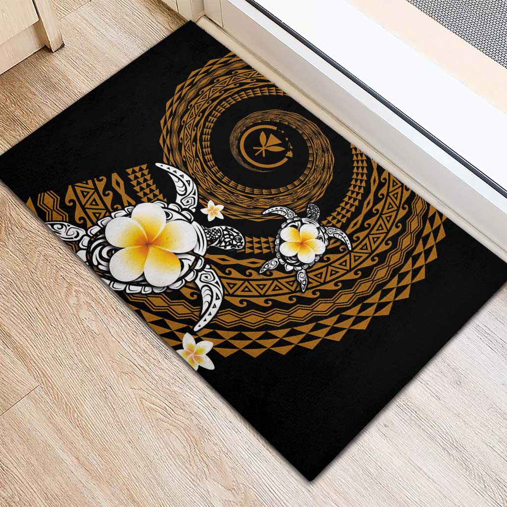 Hawaiian Plumeria Turtle Tribal Spiral Polynesian Tattoo Rubber Doormat Gold Color LT03 - Polynesian Pride