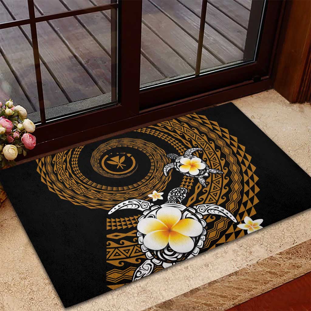 Hawaiian Plumeria Turtle Tribal Spiral Polynesian Tattoo Rubber Doormat Gold Color LT03 - Polynesian Pride