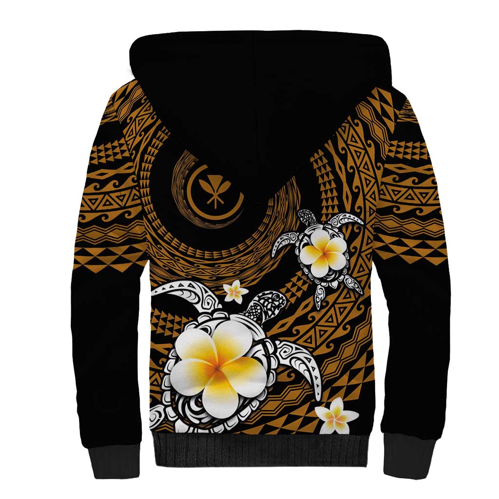 Hawaiian Plumeria Turtle Tribal Spiral Polynesian Tattoo Sherpa Hoodie Gold Color