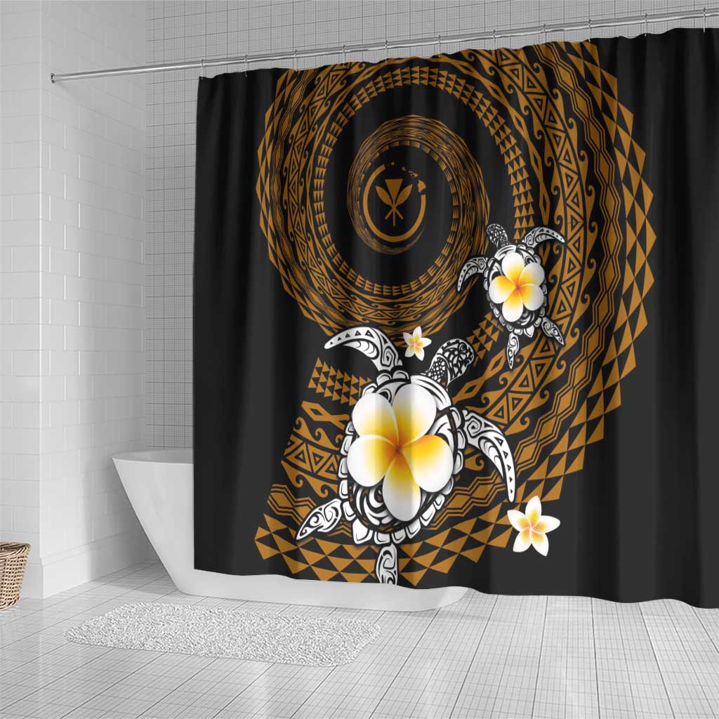 Hawaiian Plumeria Turtle Tribal Spiral Polynesian Tattoo Shower Curtain Gold Color