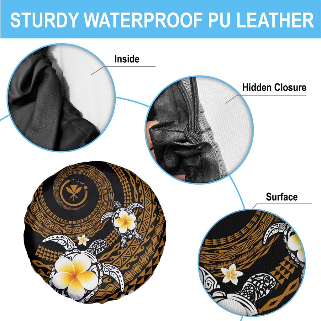 Hawaiian Plumeria Turtle Tribal Spiral Polynesian Tattoo Spare Tire Cover Gold Color