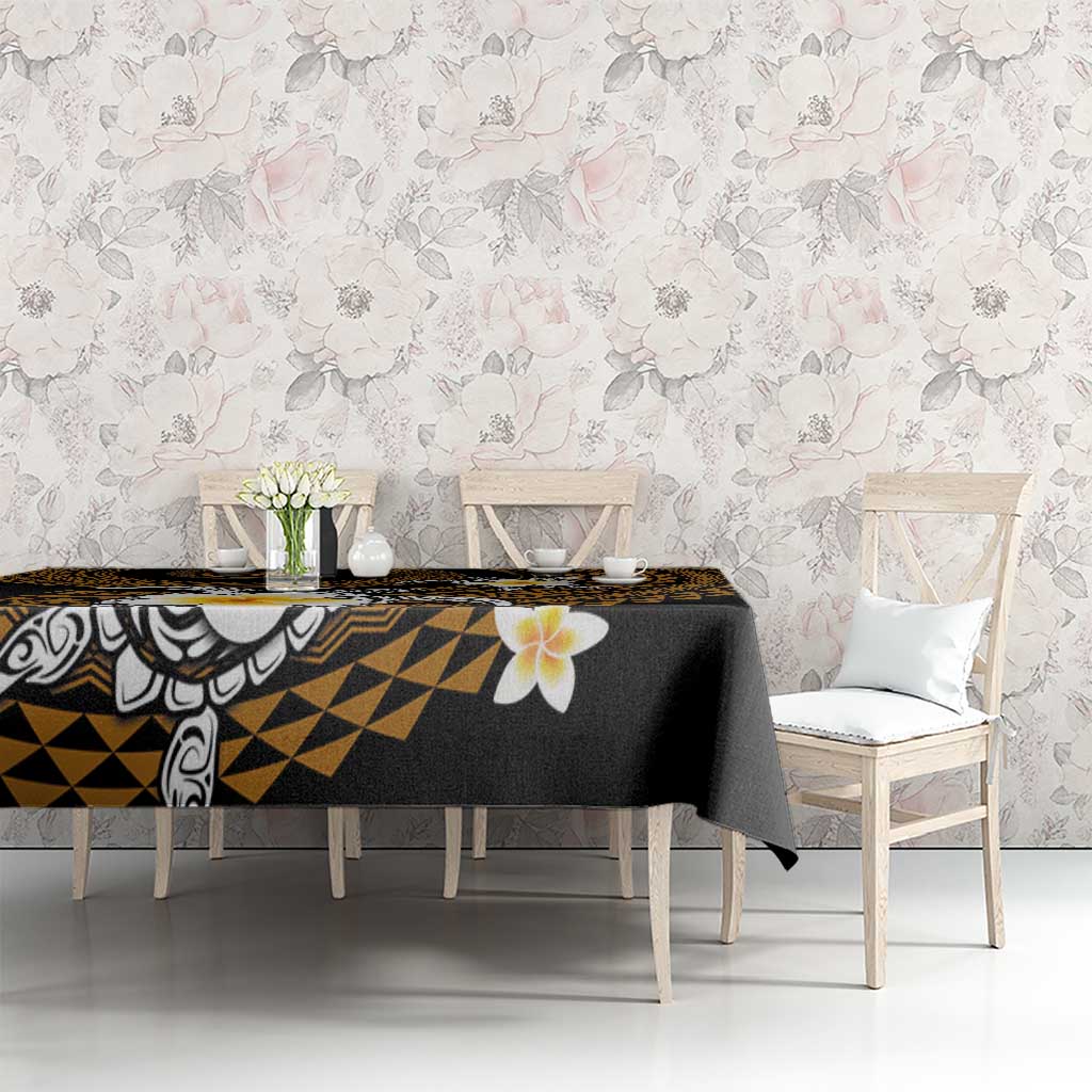 Hawaiian Plumeria Turtle Tribal Spiral Polynesian Tattoo Tablecloth Gold Color